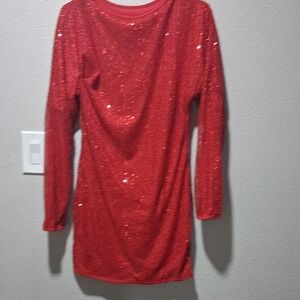 Red Sequin Long Sleeve Mini Dress